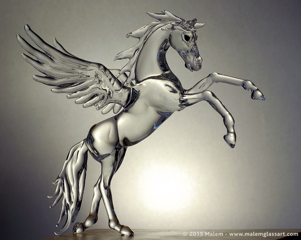 Glass Horse Rearing Pegasus Horse Sculpture