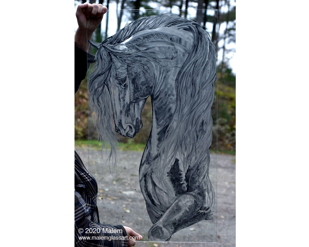Lord Ans Friesian Stallion Stained Glass Painting