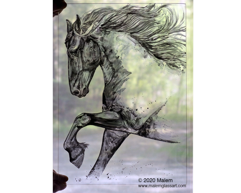 Friesian Stallion Stained Glass Painting
